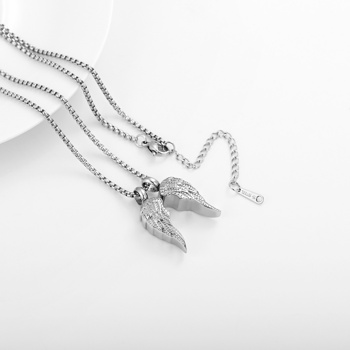 Guardian Wings Memorial Necklace – Silver Angel Wing Urn Necklace for Ashes, Hair, or Flowers