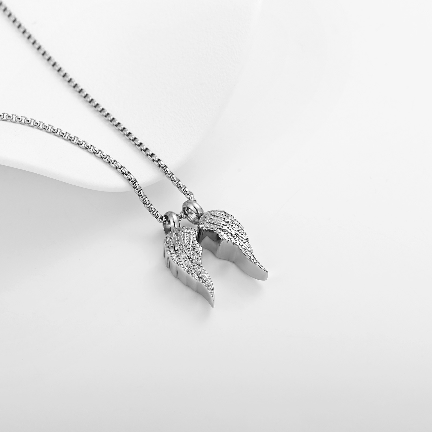 Guardian Wings Memorial Necklace – Silver Angel Wing Urn Necklace for Ashes, Hair, or Flowers