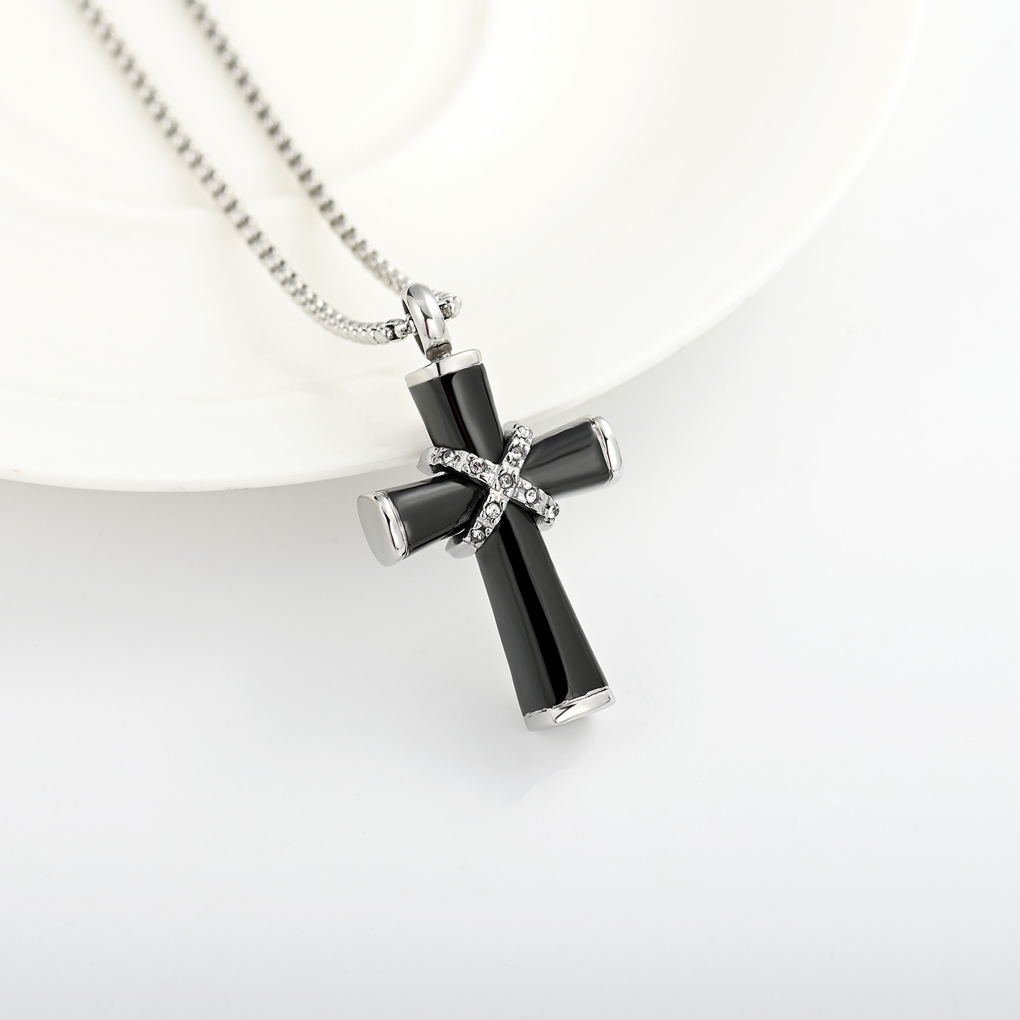 Strength & Serenity Black Cross Memorial Necklace – Men’s Cremation Jewelry with Hidden Ashes Compartment