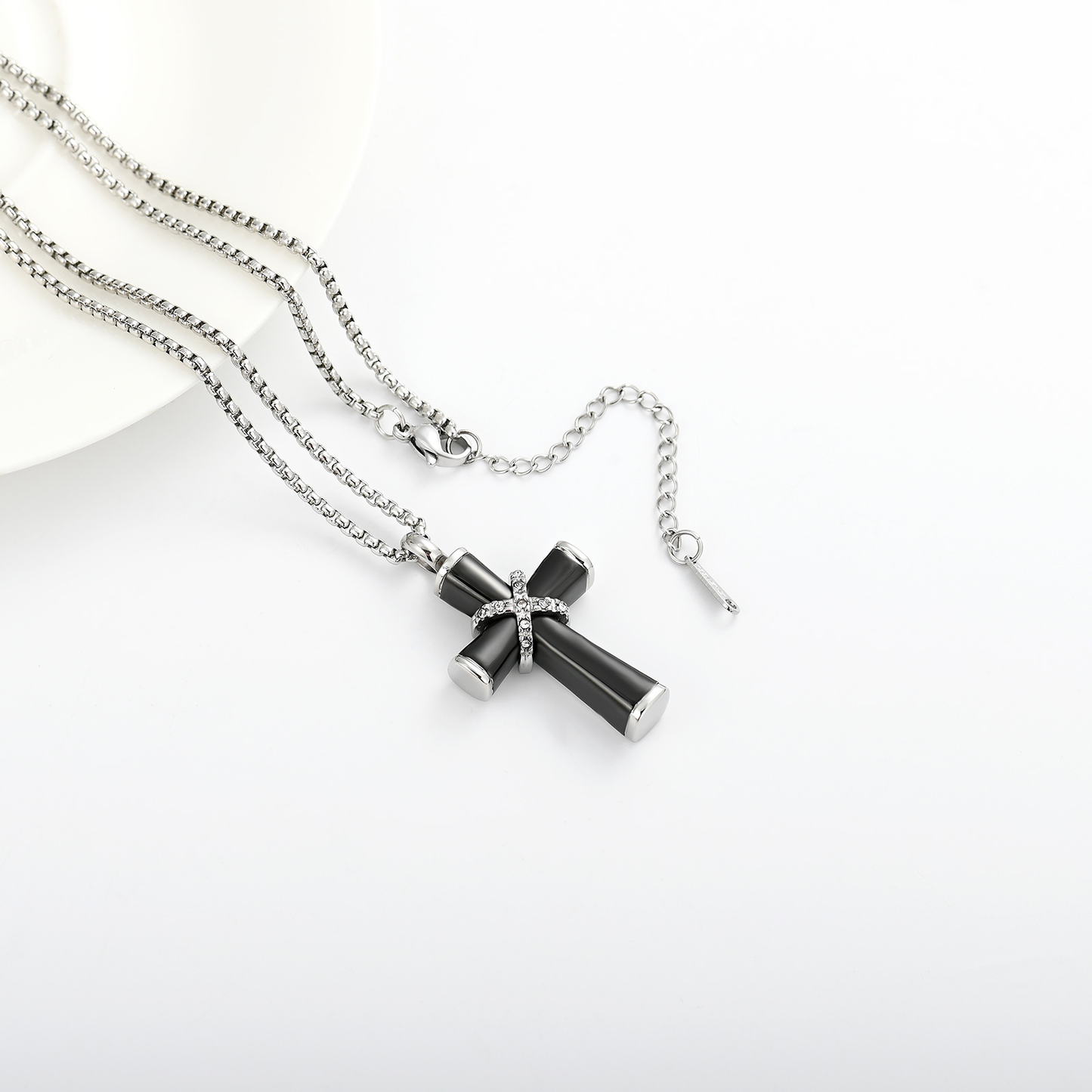 Strength & Serenity Black Cross Memorial Necklace – Men’s Cremation Jewelry with Hidden Ashes Compartment