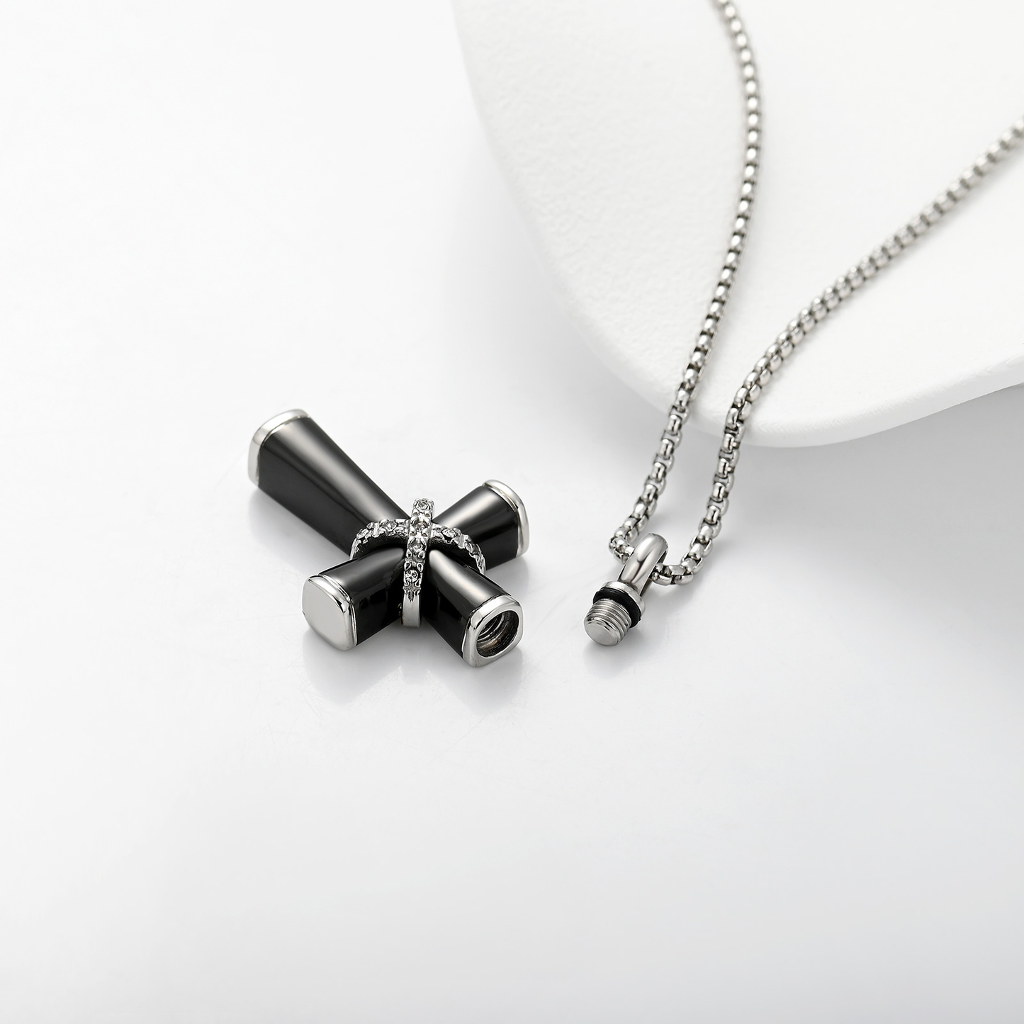 Strength & Serenity Black Cross Memorial Necklace – Men’s Cremation Jewelry with Hidden Ashes Compartment