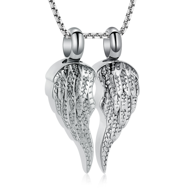 Silver angel wings memorial necklace – cremation jewelry for remembrance and protection