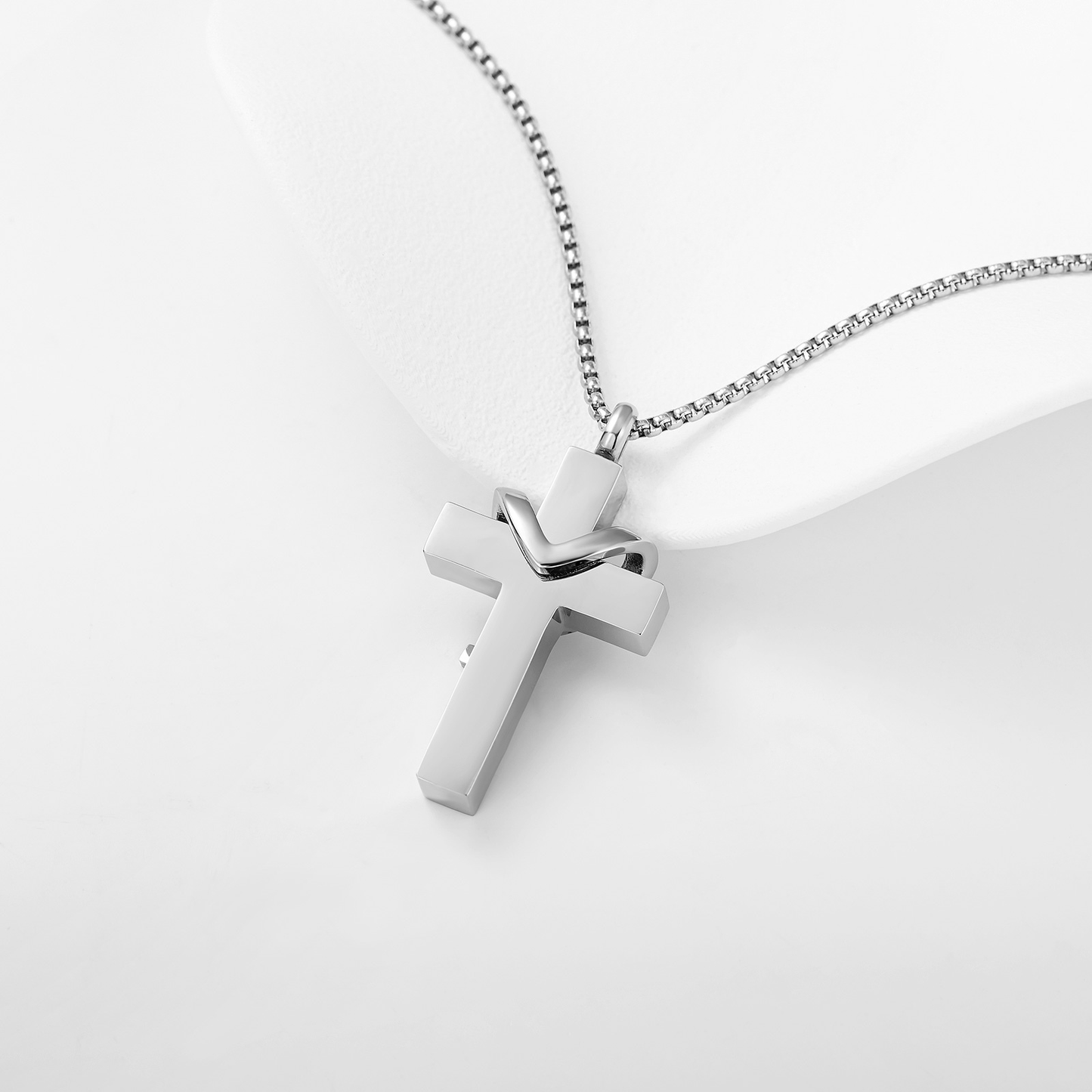 Faith & Light Double Cross Memorial Necklace – Silver Urn Necklace for Ashes with Rhinestone Accent